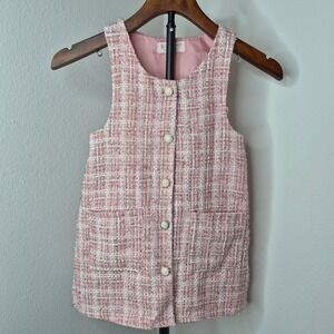 Biscotti Girls Pink Tweed Button Front Jumper Dress Size 4 Academia Retro Glam